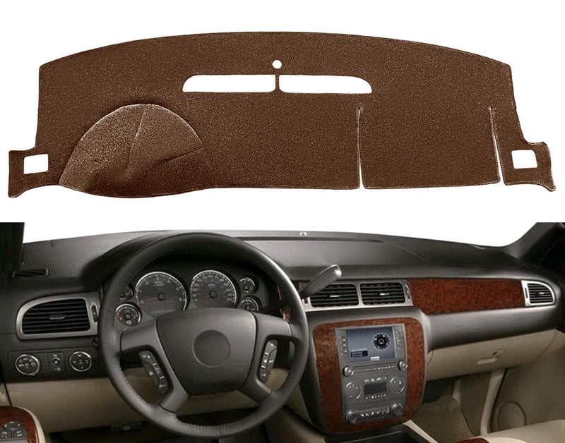 Yiz Dashboard Cover Dash Cover Mat Pad Carpet Fit for Chevy Chevrolet Tahoe Suburban 2007-2014,Chevrolet Avalanche Silverado 1500 LTZ 2007-2013,GMC Yukon All Models 2007-2014 (Dark Brown) Y24 - Image 1